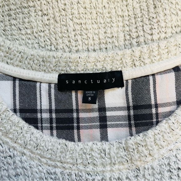 Sanctuary Light Gray Plaid Lined Wool Blend Knit Pullover Sweater Small Women’s - Picture 10 of 12